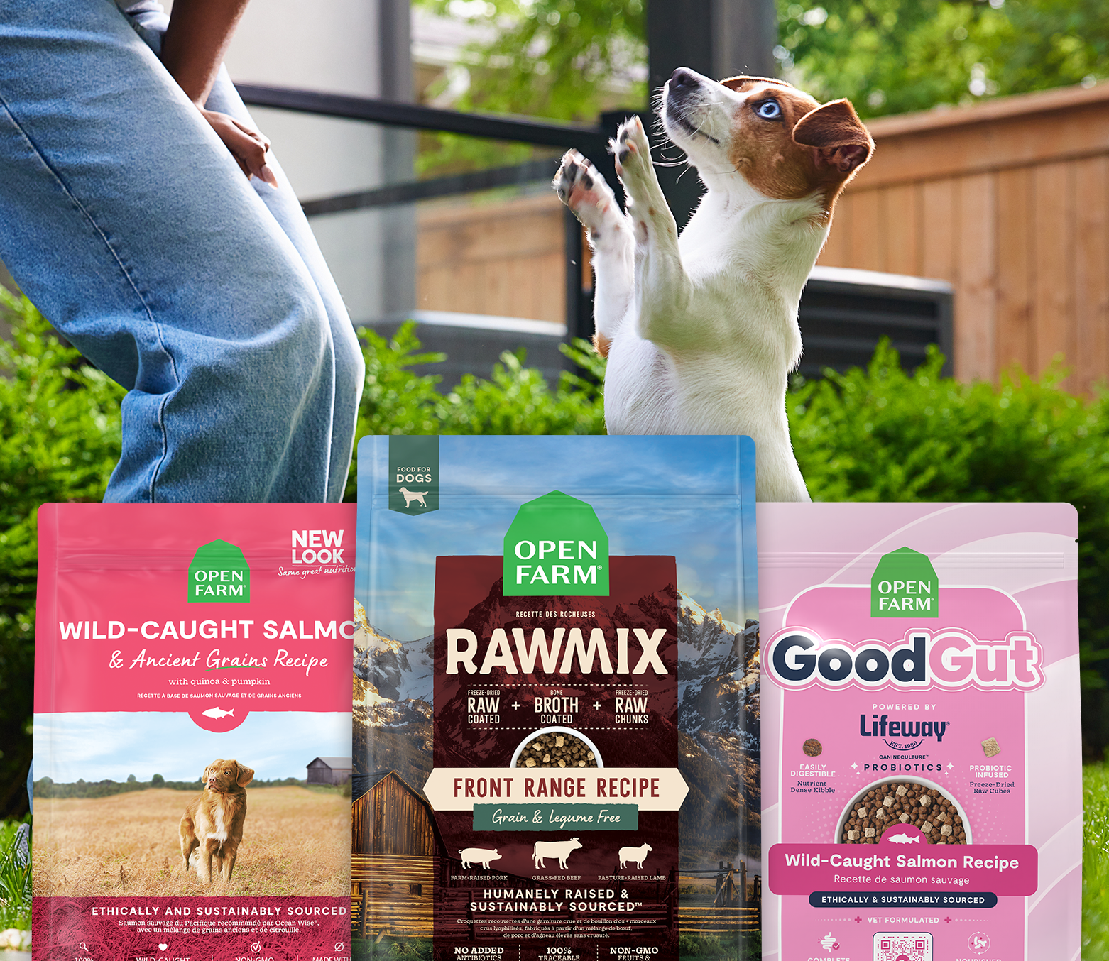 Happy dog with Open Farm bowl