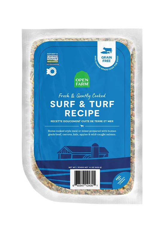 Surf & Turf 그레인프리 신선 조리 반려견 사료, 목초 사육 소고기