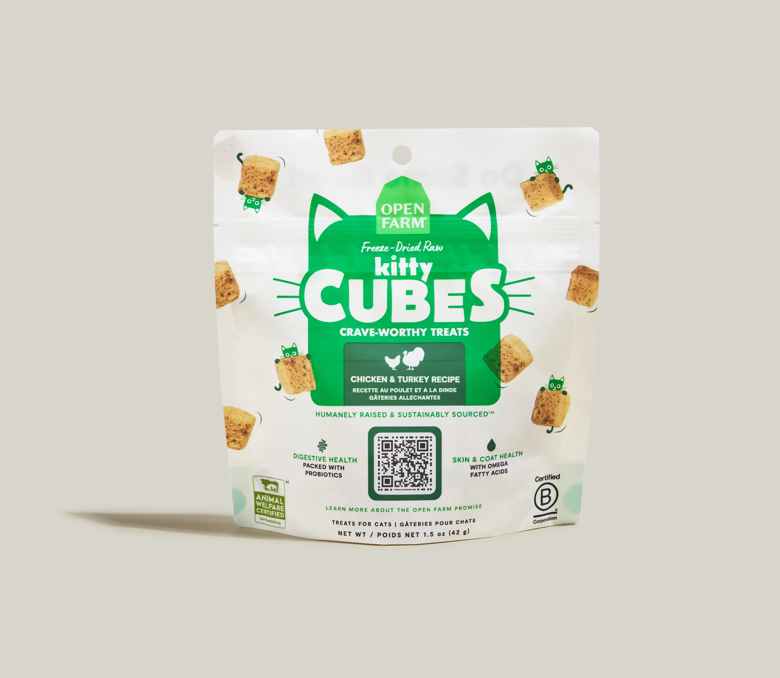 Dondurularak Kurutulmuş Çiğ Kitty Cube Kedi Ödülleri Çeşit Paketi, 3 Tarif