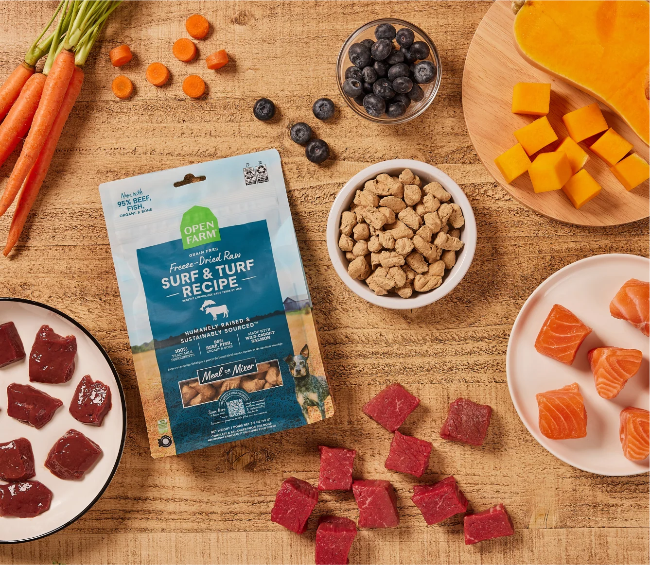 Surf & Turf Freeze Dried Raw Morsels for Dogs, 95% Salmon and Beef