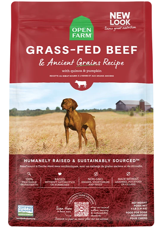 Grass-Fed Beef & Ancient Grains Dry Dog Kibble with Traceable Ingredients