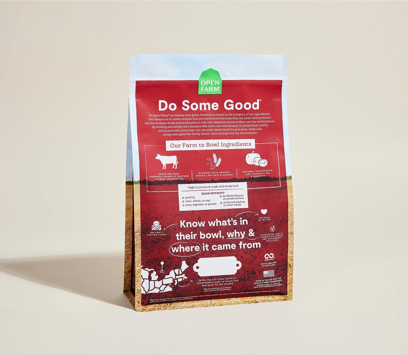 Grass-Fed Beef & Ancient Grains Dry Dog Kibble with Traceable Ingredients