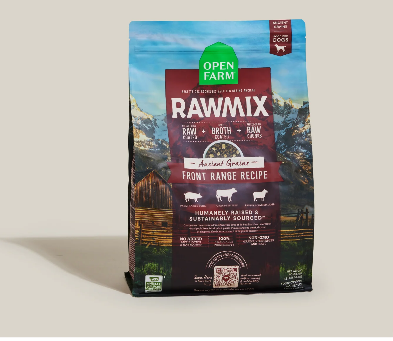 Sucha karma dla psów RawMix Front Range z wołowiną, jagnięciną i wieprzowiną oraz pradawnymi zbożami