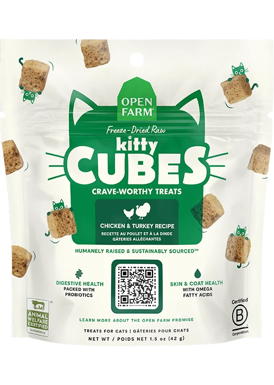 Hähnchen & Pute Kitty Cube Leckerlis: Gefriergetrocknete Rohfleisch-Katzenleckerlis