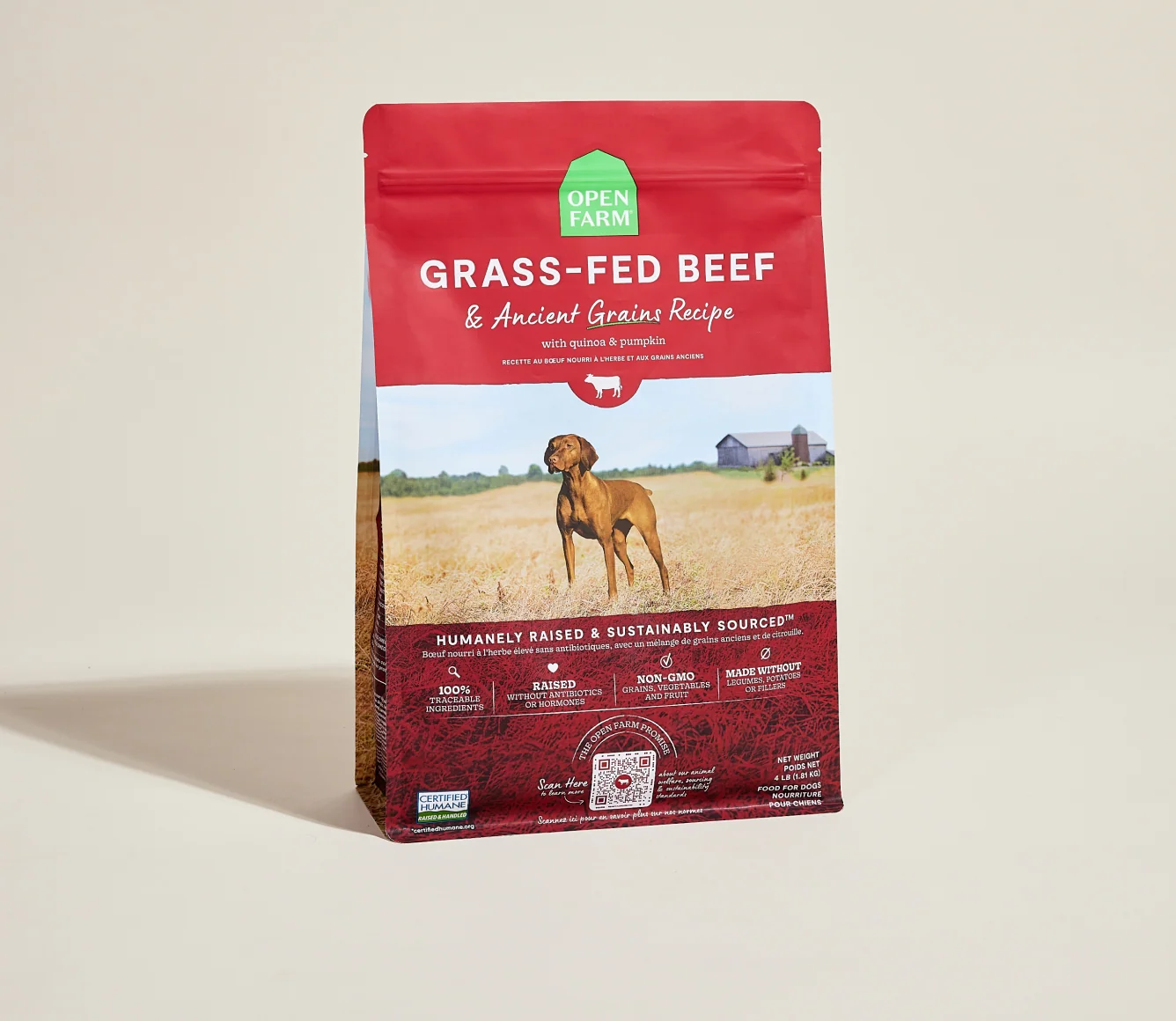Grass-Fed Beef & Ancient Grains Dry Dog Kibble with Traceable Ingredients