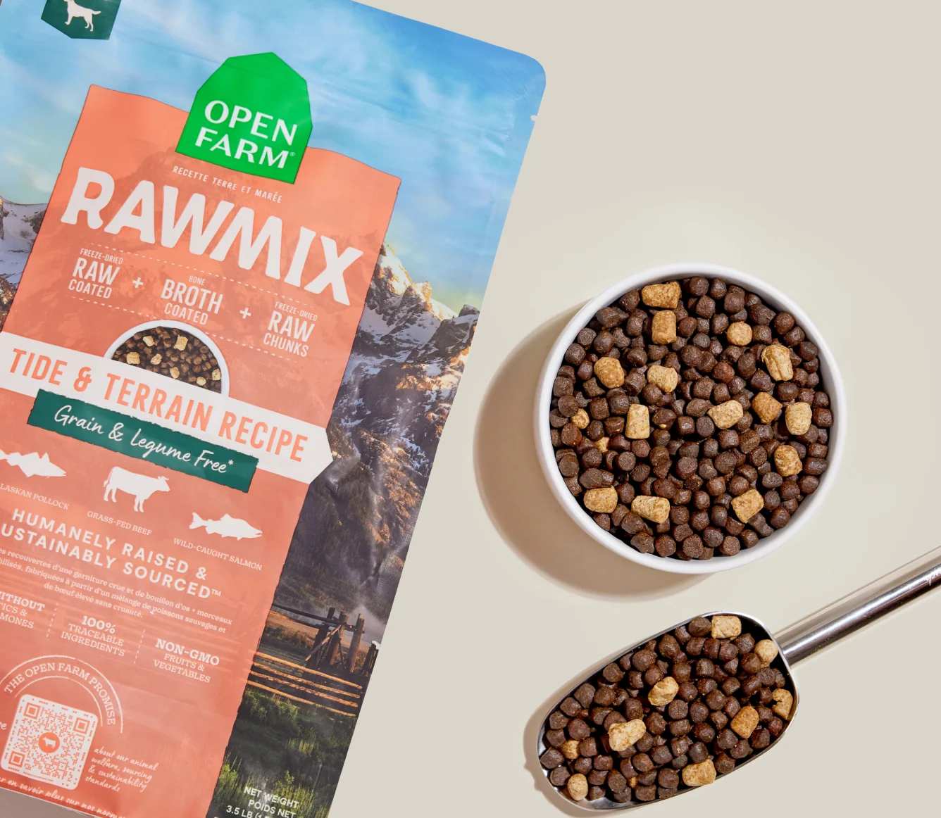 RawMix Tide & Terrain – sucha karma dla psów bez zbóż z rdzawcem, łososiem i wołowiną