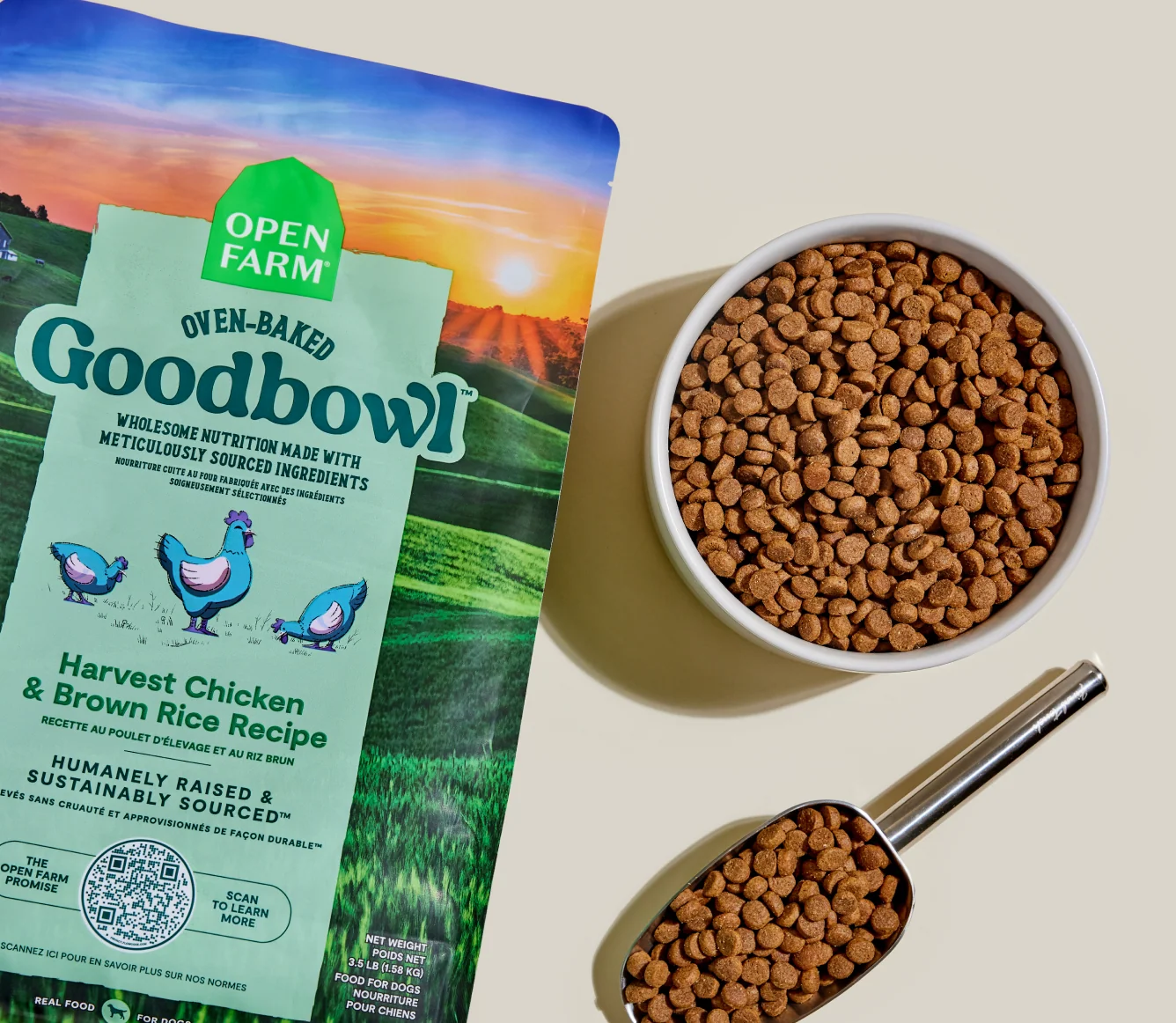 Crocchette Goodbowl Harvest con pollo e riso integrale per cuccioli e adulti