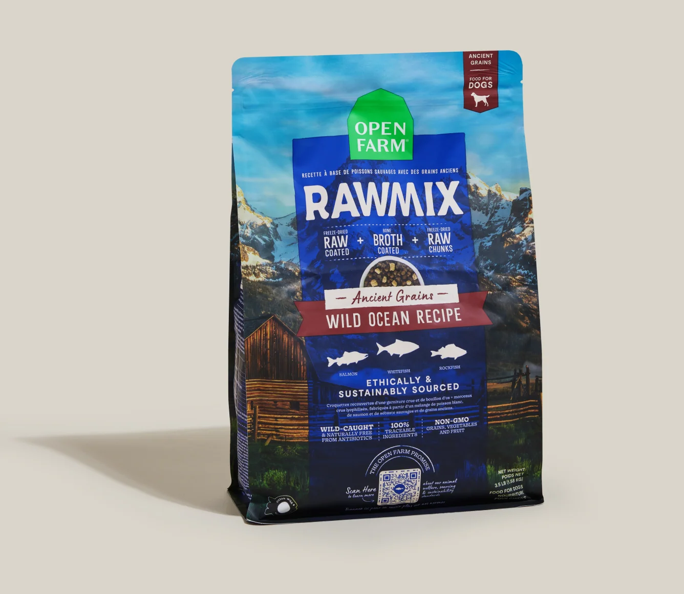 Sucha karma dla psów RawMix Wild Ocean z białym dorszem i łososiem oraz pradawnymi ziarnami