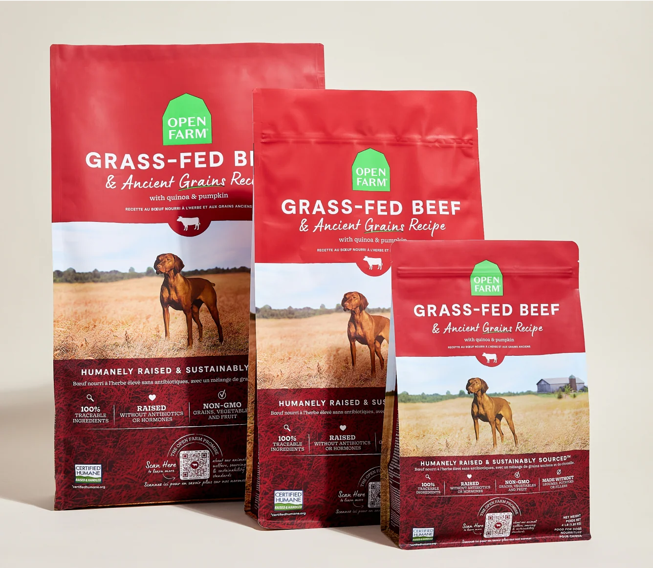 Grass-Fed Beef & Ancient Grains Dry Dog Kibble with Traceable Ingredients