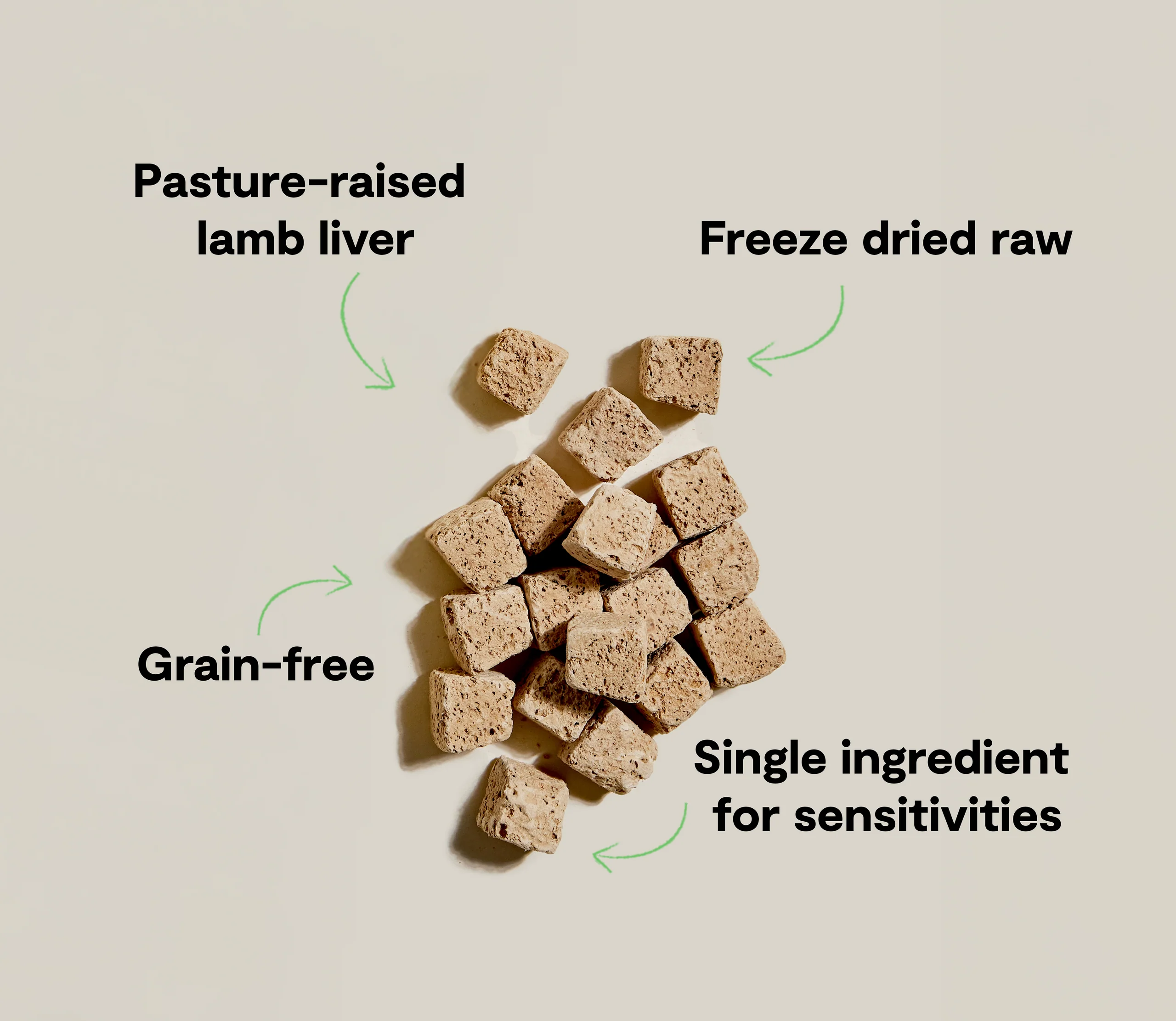 Frysetørrede rå lammelleverkuber med én ingrediens – hundesnack
