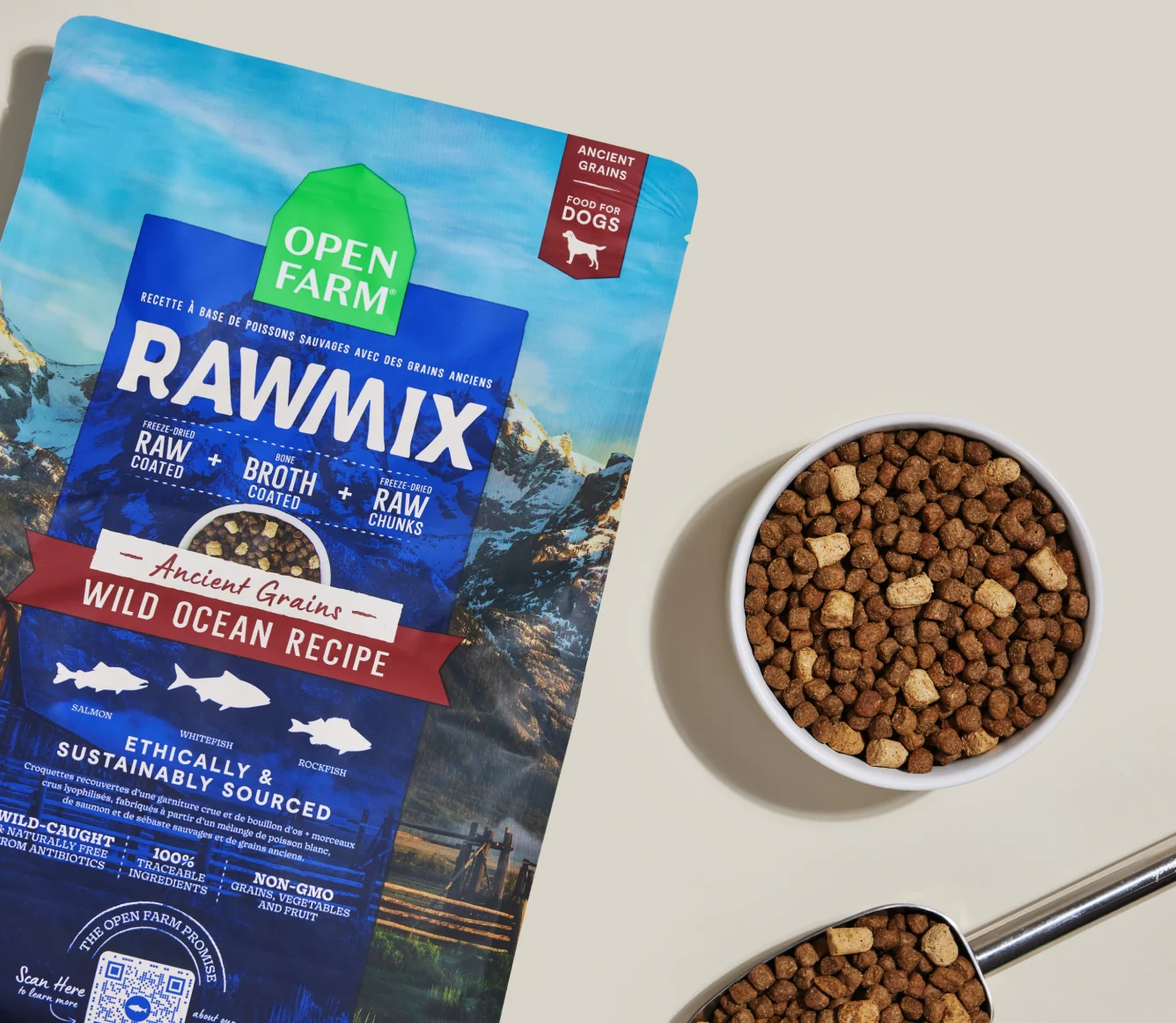 Sucha karma dla psów RawMix Wild Ocean z białym dorszem i łososiem oraz pradawnymi ziarnami