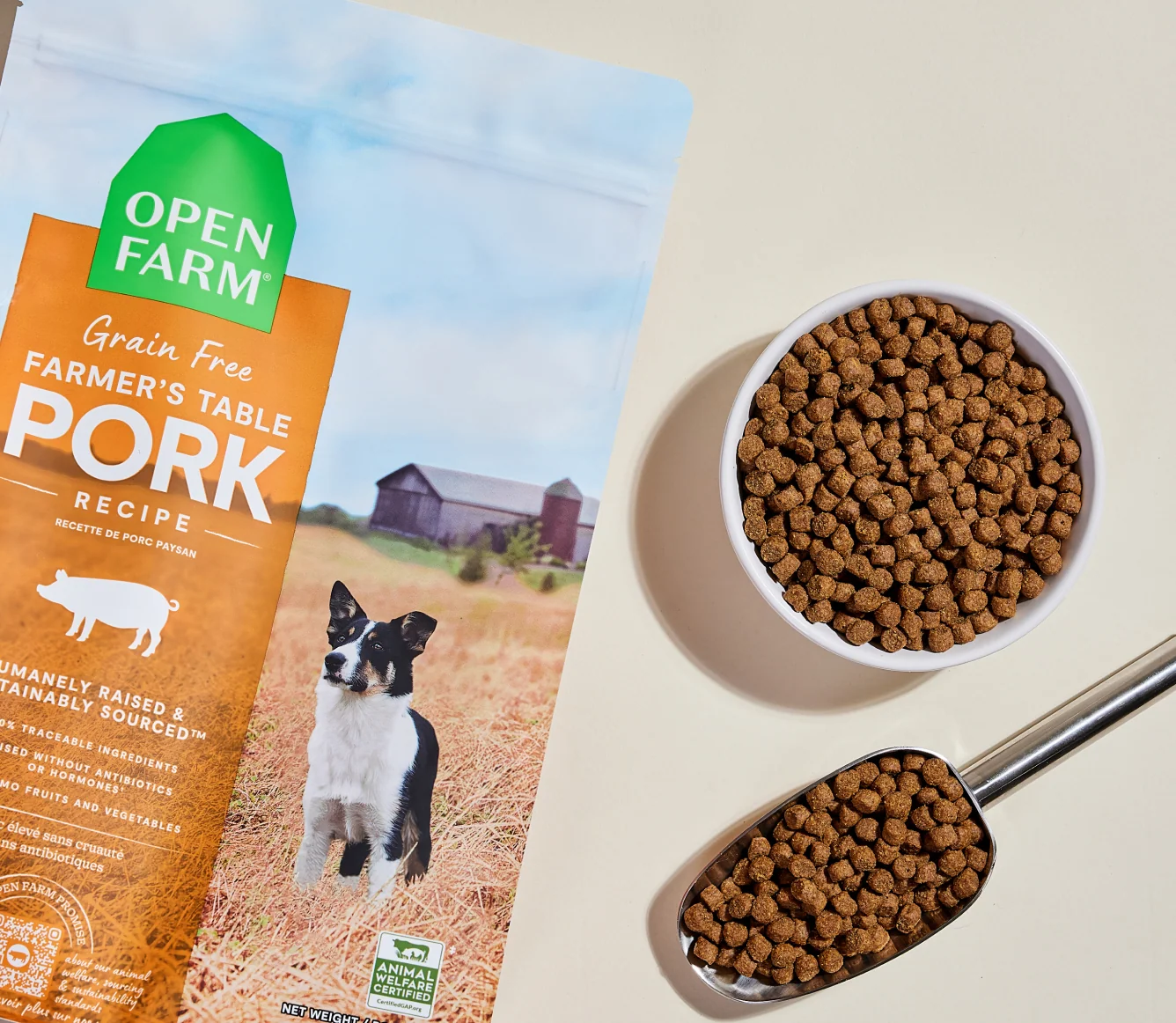 Farmer's Table svinekød kornfri tør hundekibble til hvalpe og seniorer