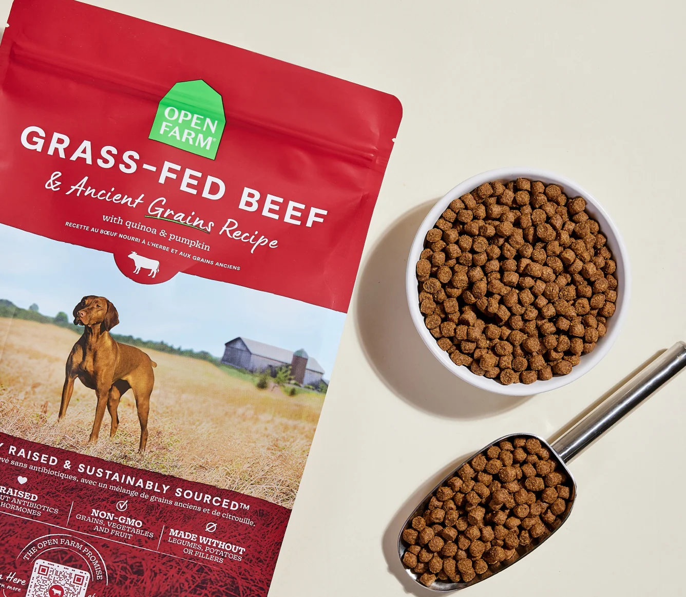 Grass-Fed Beef & Ancient Grains Dry Dog Kibble with Traceable Ingredients