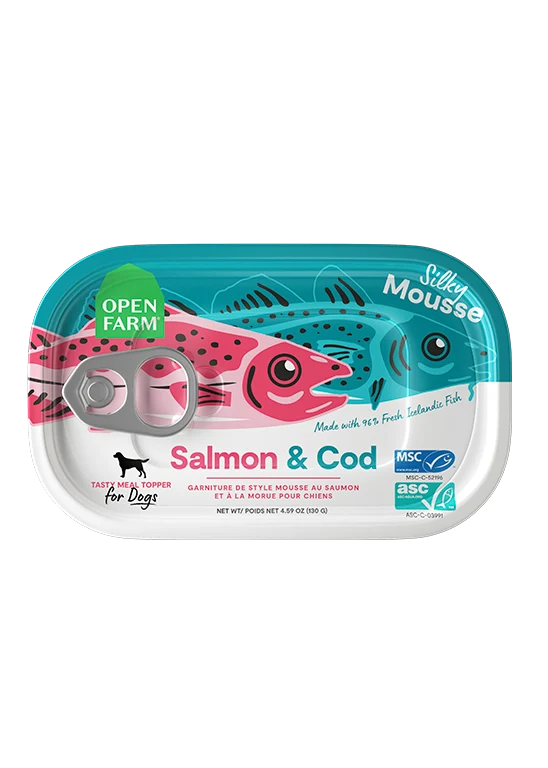 Lachs & Kabeljau Mousse-Topper für Hunde, getreidefreies isländisches Fischrezept