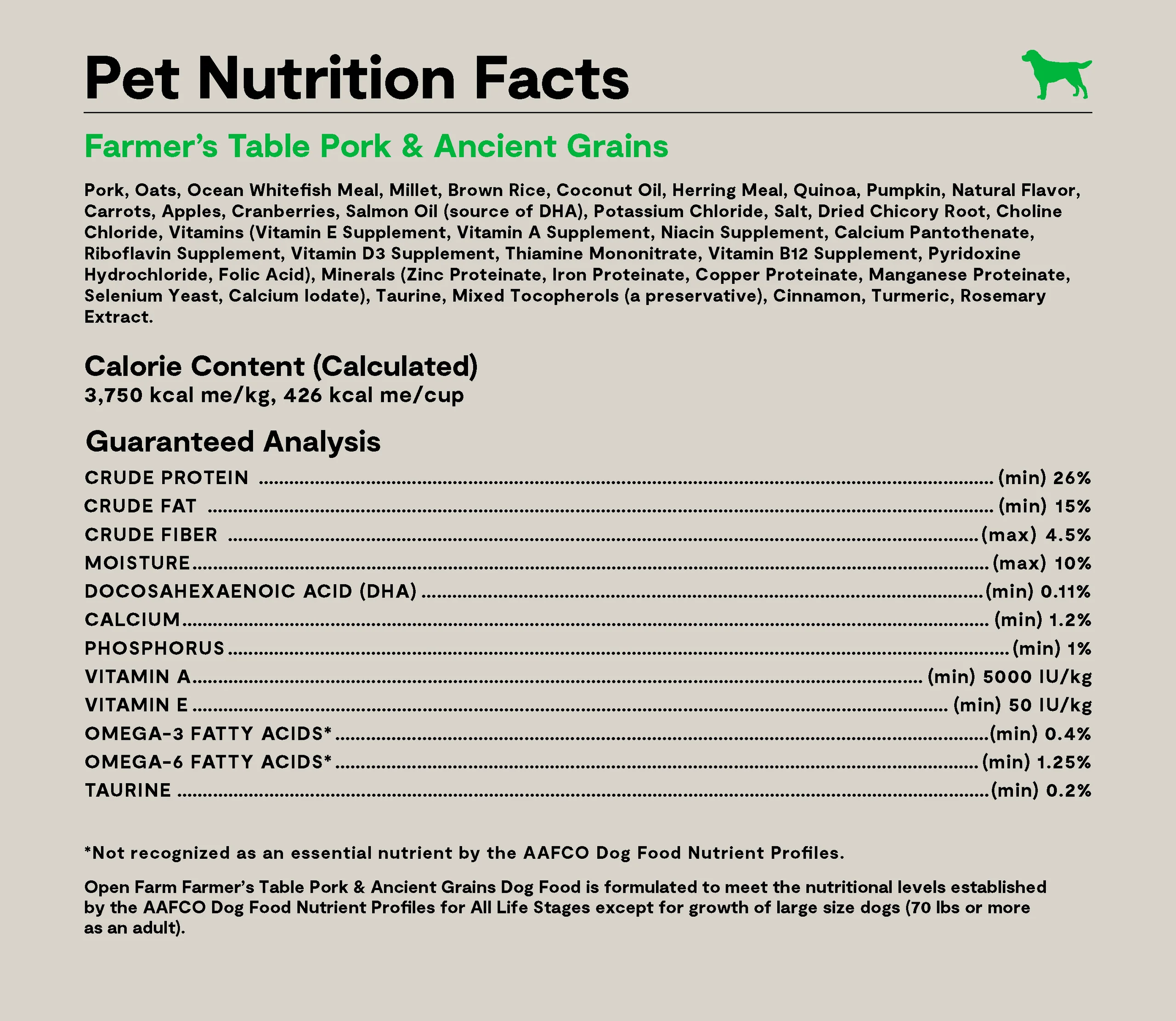 Farmer's Table Pork & Ancient Grains Dog Kibble for Puppies and Seniors