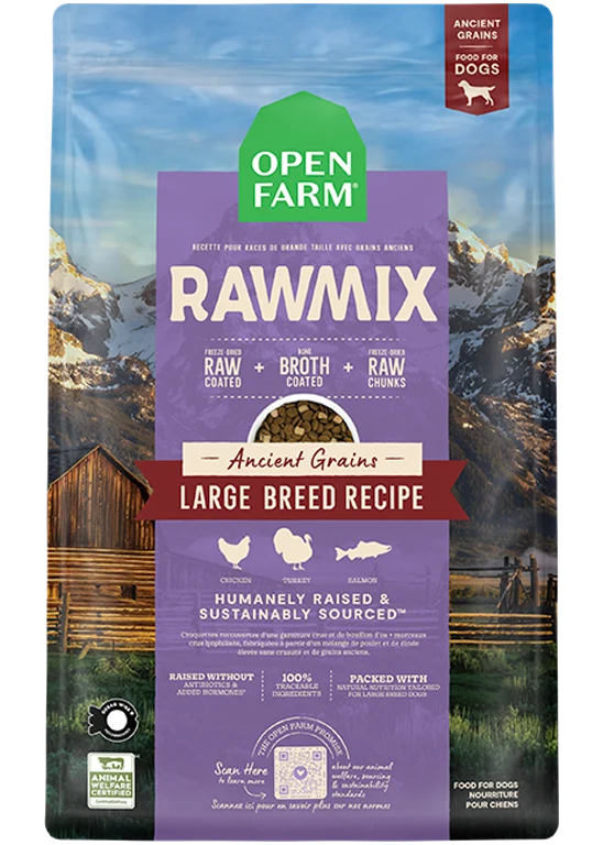 RawMix tørfoder til store hunde med oldtidens korn, laks, kylling og kalkun