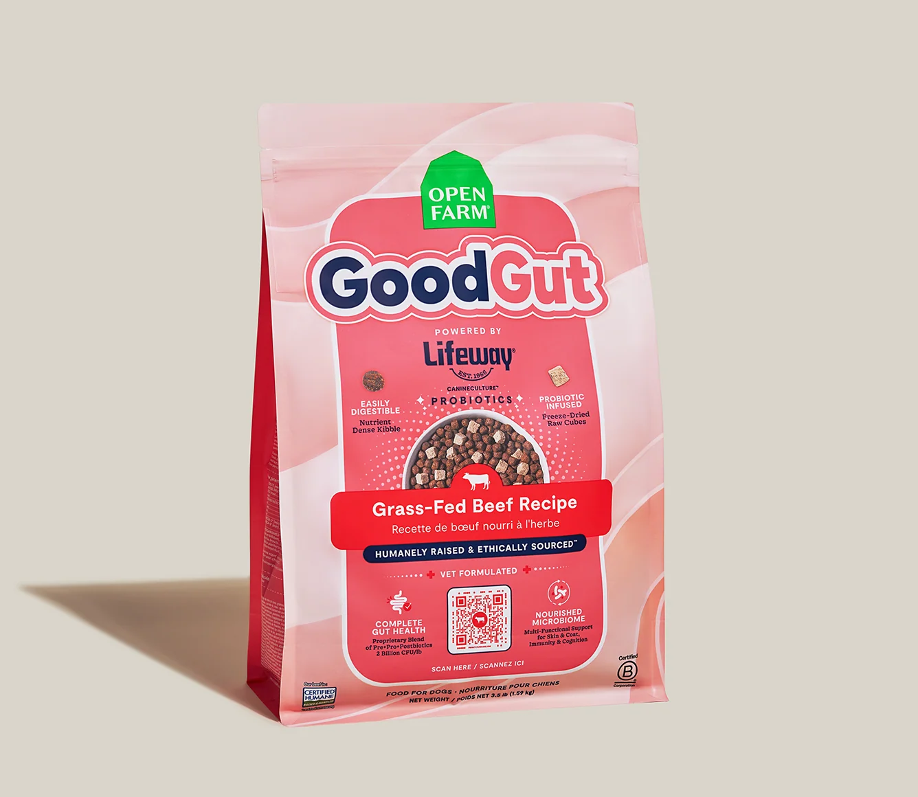 GoodGut Grass-Fed Beef Dog Kibble with Probiotics for Digestive Support
