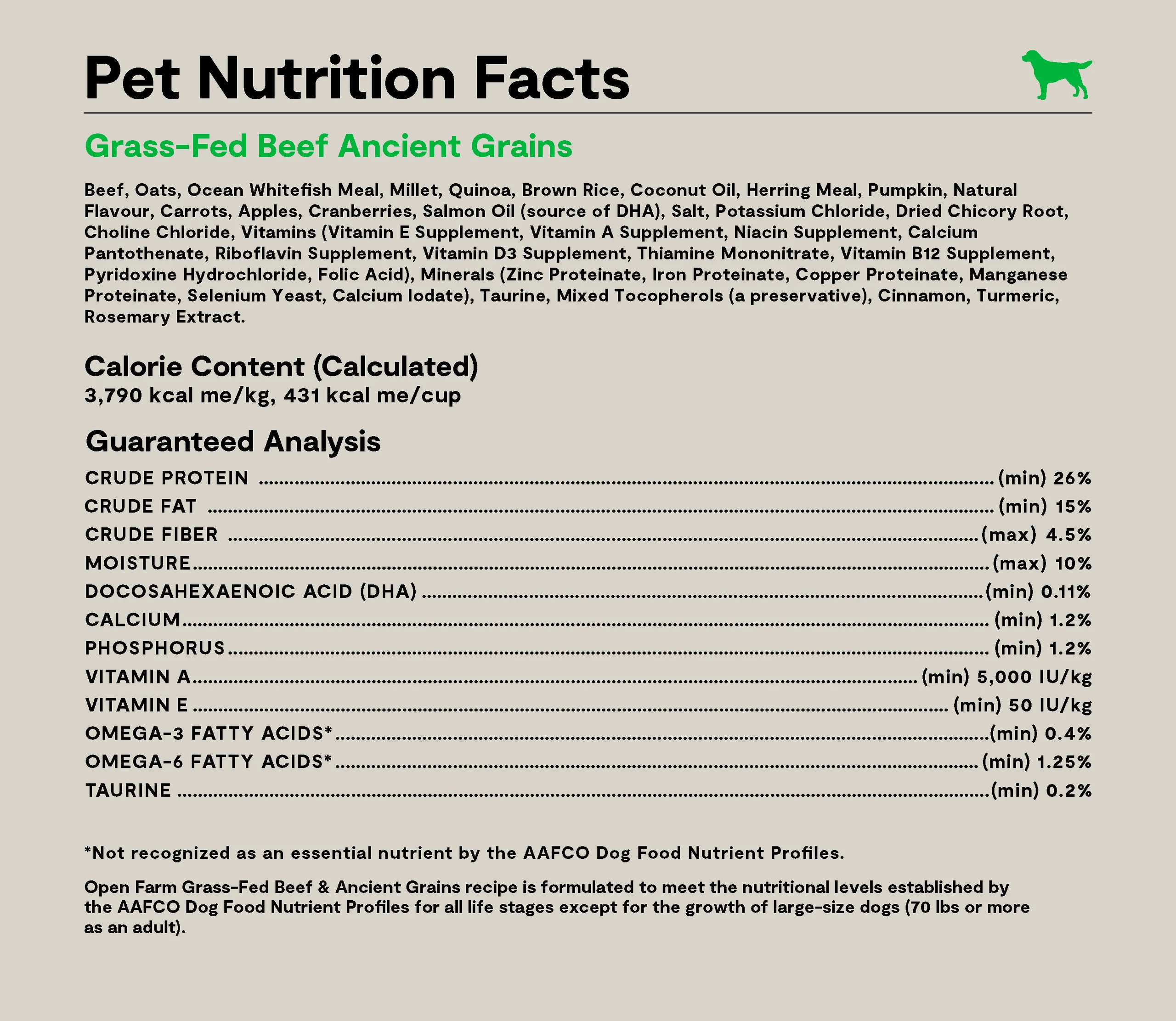 Grass-Fed Beef & Ancient Grains Dry Dog Kibble with Traceable Ingredients