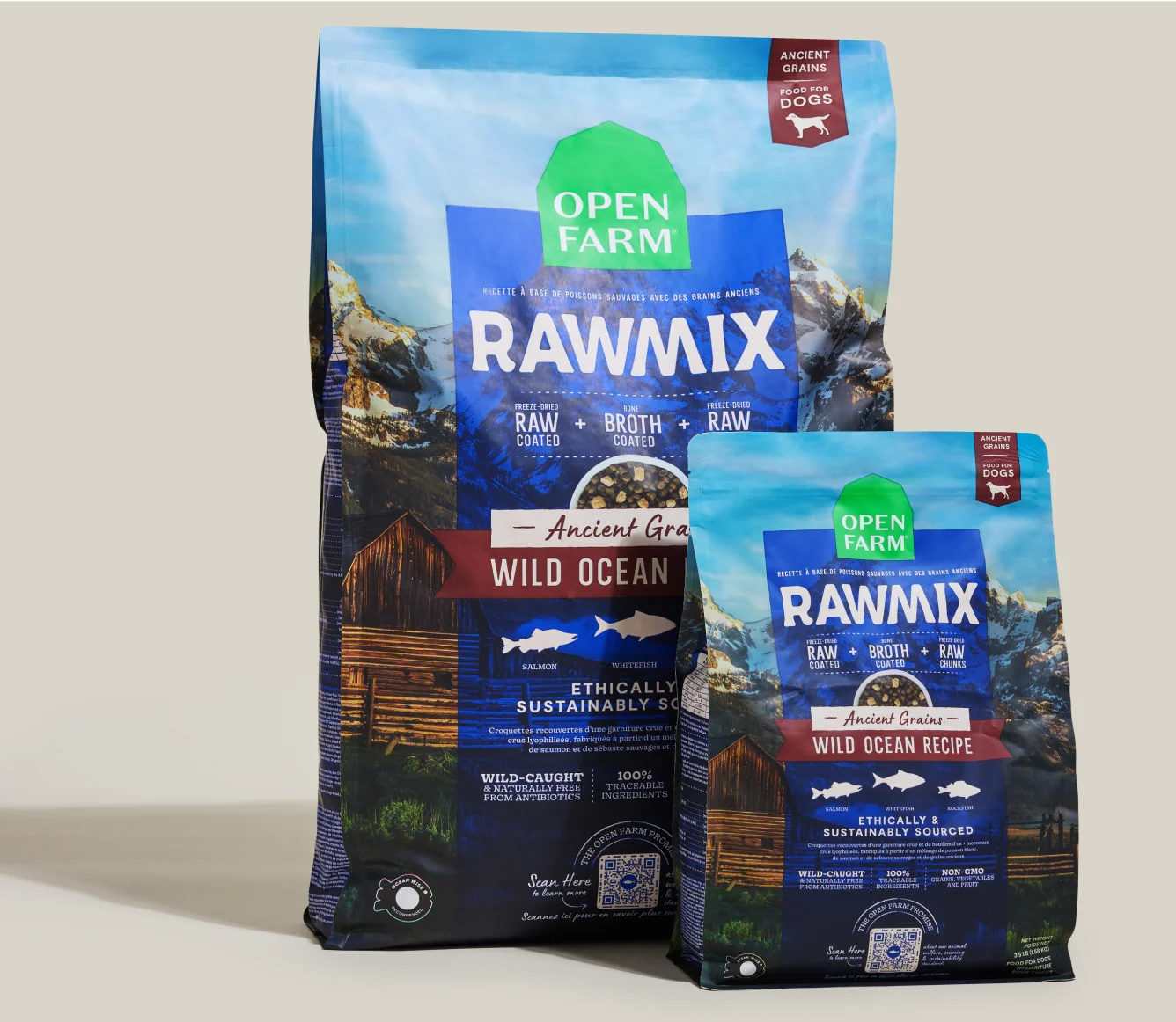 Sucha karma dla psów RawMix Wild Ocean z białym dorszem i łososiem oraz pradawnymi ziarnami
