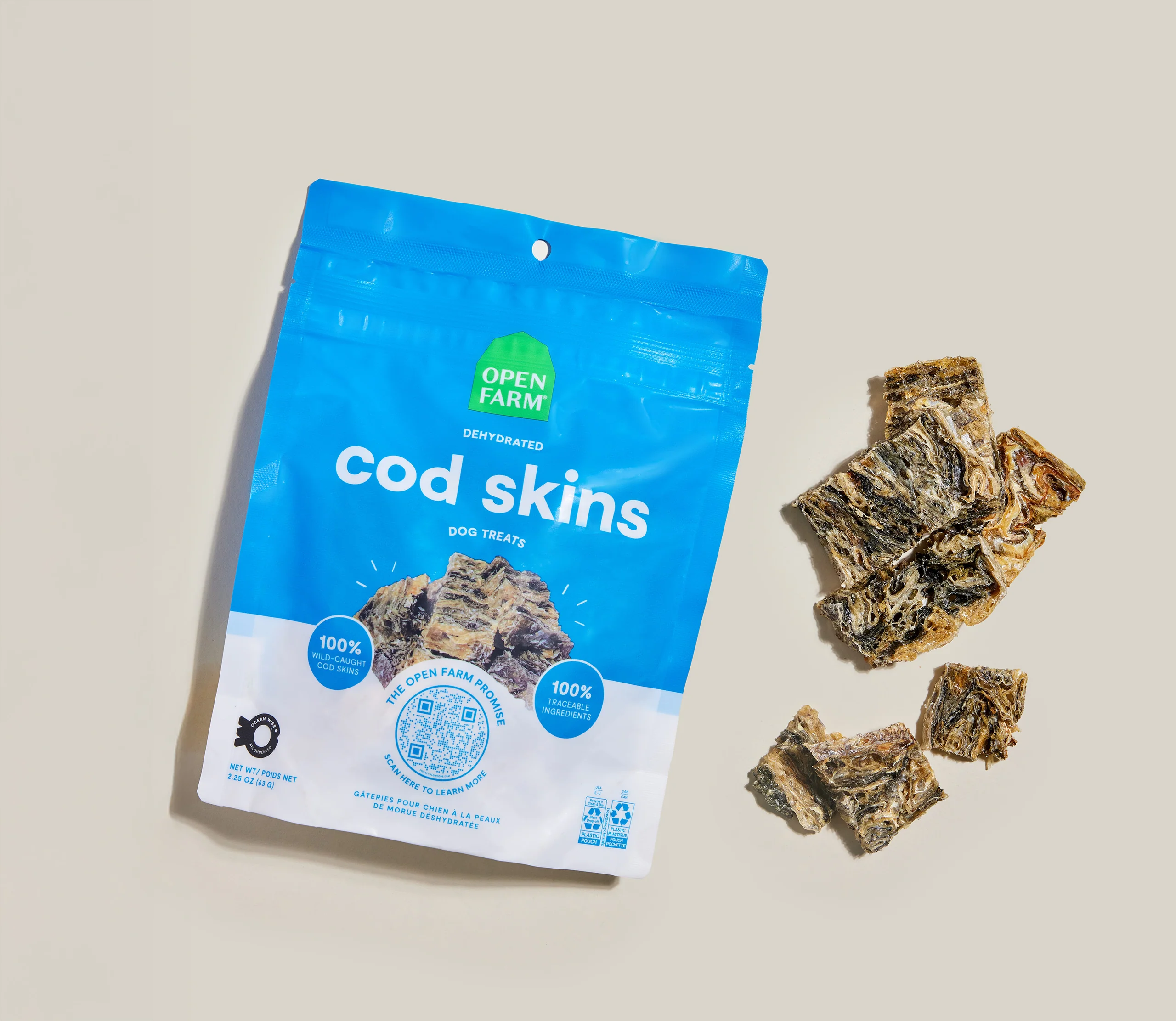 Dehydrated Cod Skins Dog Treats, Single Ingredient and Rich in Protein