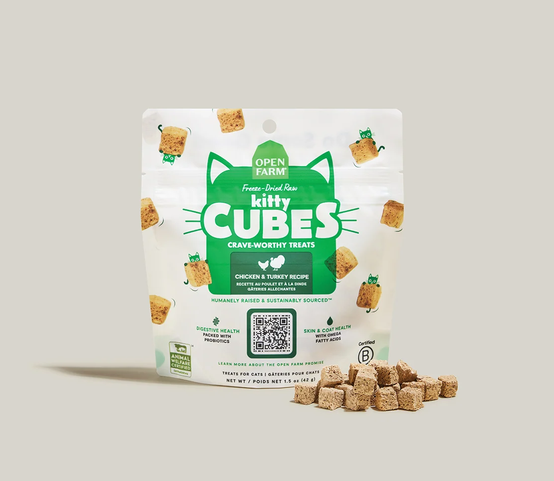 Hähnchen & Pute Kitty Cube Leckerlis: Gefriergetrocknete Rohfleisch-Katzenleckerlis