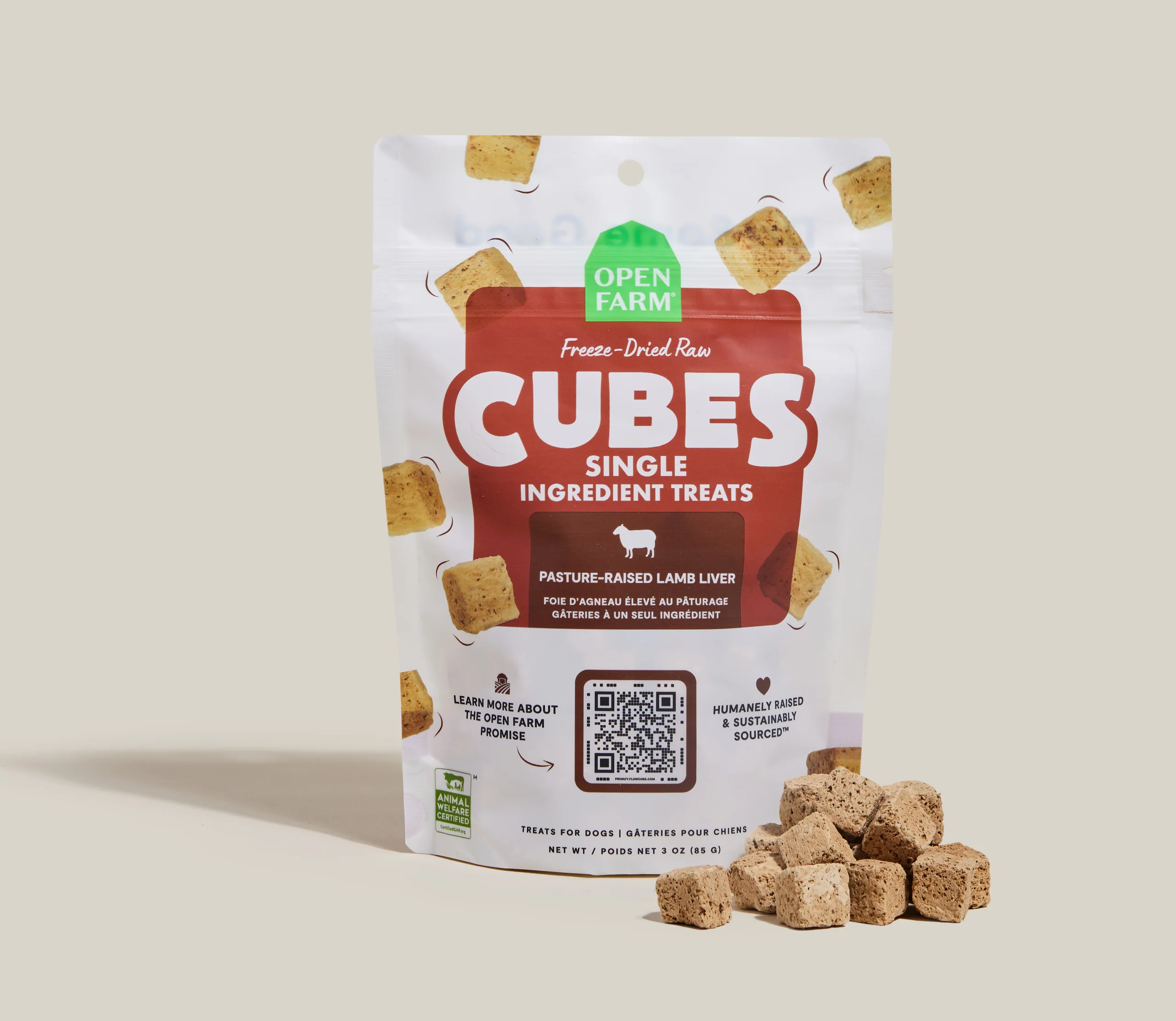 Frysetørrede rå lammelleverkuber med én ingrediens – hundesnack