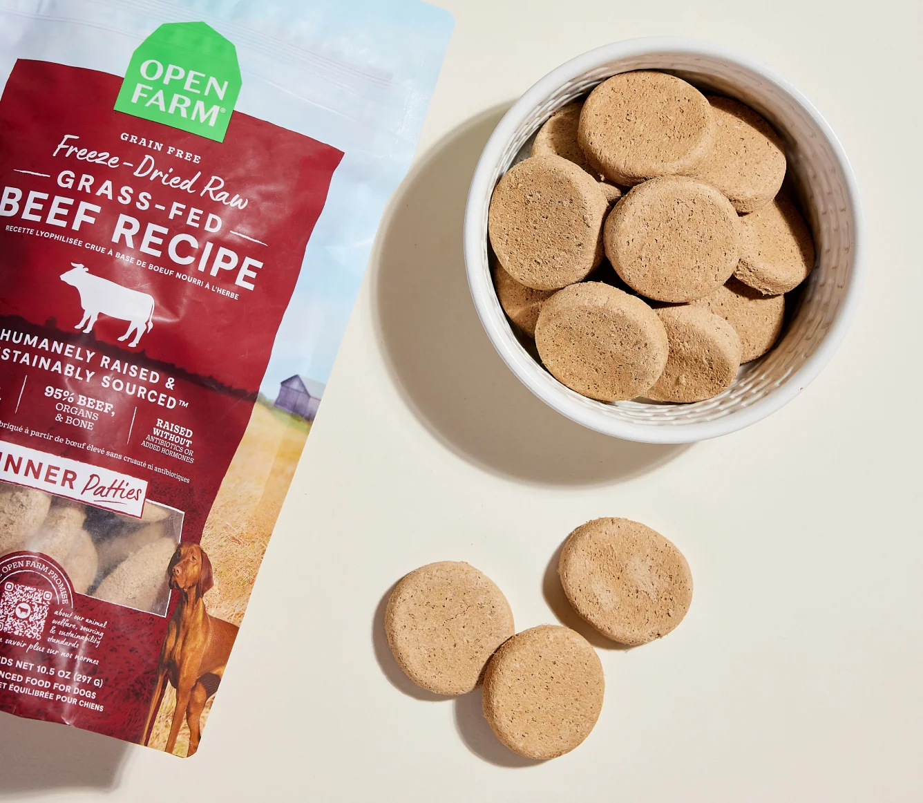 Medaglioni crudi liofilizzati Grass-Fed Beef per cani, 95% manzo