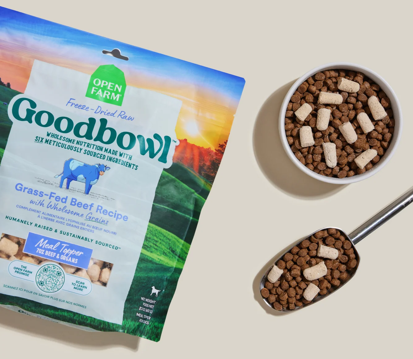 Goodbowl Grass-Fed Beef Freeze Dried Raw Morsels Meal Topper for Dogs