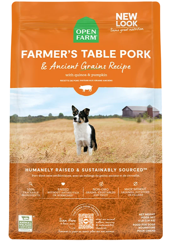 Farmer's Table Pork & Ancient Grains Dog Kibble for Puppies and Seniors